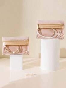 1/3/5pcs Portable Jewelry Box, Earrings, Earrings, Necklace, Jewelry Bag, Storage Bag, Ring Bracelet, Travel Jewelry Storage Bag - Beige - View 9
