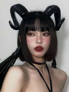 1 cái Mũ đội đầu hình sừng quỷ đen Mũ đội đầu hình động vật Gothic Cừu Sừng quỷ Băng đô Trang phục hóa trang Halloween Carnival - màu đen - Xem 2