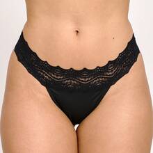 Microfiber Panties, Mid-Rise, Lace, Cotton Lining | 048 - Black - View 1