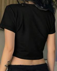Women's Lua Cropped Top 100% Cotton Casual Blouse Summer Fashion - màu đen - Xem 2