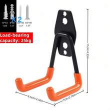 Heavy Duty Steel Garage Hooks - Wall Mount Organizer For Power Tools, Ladders, Bikes & More - Easy Installation, Contemporary Style Storage Solution - Black, Versatile Hanging Hooks | Wallmounted Hooks | Easyinstall Hardware, Hooks For Hanging Stuff,Double Layer Wall Mount Utility Organizer For Mop, Broom, Power Tools, Ladders, Bicycles - Painted Steel Tool Hanger With Heavy Duty Capacity