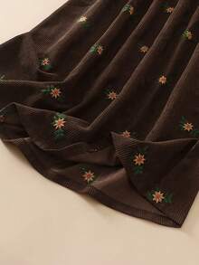 秋冬复古棕色灯芯绒绣花裙，秋季及膝绣花裙，校服裙，复古老钱裙，万圣节和圣诞节裙