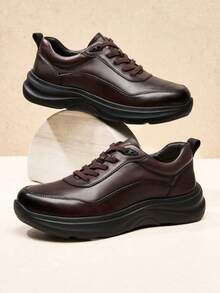 CAMEL CROWN 男士休闲鞋，秋冬季柔软舒适轻便牛皮增高都市商务休闲运动鞋 - 棕色 - 查看 3