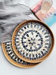 1pc Ins Style Natural Handwoven Minimalist Forest Rattan Storage Tray, Round Creative Woven Tray, Multifunctional Snack Plate, Jewelry Organizer Tray, Suitable For Home Decor, Bedroom Storage, Dining Table Food Arrangement, Can Hold Coffee, Bread, Fruits And Other Items To Enhance Living Quality