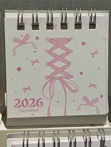 1pc 2026 Pink Bow Decor Mini Desk Calendar, Cute & Aesthetic For Girls, Students