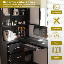 L-Shaped Corne Computer Desk With Glass Cabinets, Built-In LED Lights & USB Charging Ports, Ergonomic Office Desk With Keyboard Tray For Home Office, Gaming, Corporate Workspaces(Black) - View 7