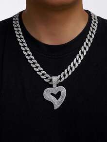 1 件项链水钻镶嵌破碎字母破碎心形面板吊坠项链感觉风格男士链式迈阿密项链男士 15 毫米冰晶嘻哈珠宝万圣节 - 吊墜項鍊 - 查看 12