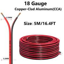 18 Gauge Wire 16.4FT/30FT/50FT/100FT, 2 Conductors Electrical Wire Red Black Cable, Flexible/Low Voltage/PVC 18 AWG Copper Clad Aluminum Extension Cord For Speaker, LED Strips, Automotive 12V/24V DC