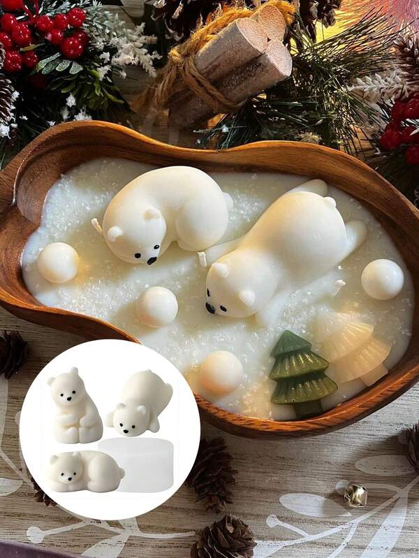 1pc Christmas Polar Bear Candle Mold, Heat-Resistant, Flexible And Easy To Clean, Suitable For DIY Scented Candles, Plaster Fragrance Stones, Resin Casting And More, Multi-Purpose, Suitable For Holiday Decor, Meditation And Home Decoration