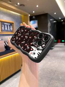 1pc Multi-Cat Camera Shockproof Wavy Phone Case, UV Printed For IPhone/Galaxy/Infinix/Redmi/OPPO/VIVO/MOTO/Realme - Black - View 4