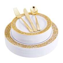 150/75/50/25/7pcs Set Gold Hollow Plates And Gold Cutlery Dinnerware Set, Salad Plates, Flatware, 10.25 Inch And 7.5 Inch Serving Trays, Suitable For Holiday Gatherings, Family Parties, Outdoor, Weddings, Restaurants