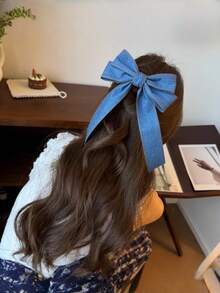 1 pieza Clip de pelo de cocodrilo con lazo de estilo retro coreano de mezclilla para mujer, pasador de pelo grande y de alta gama para la parte posterior de la cabeza, accesorios de pelo con cinta dulce, pinzas para el cabello, pasadores de pelo, barrettes