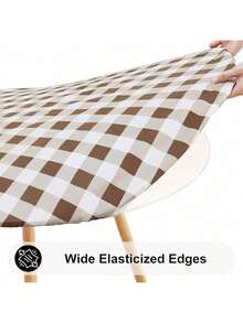 Smiry Round Picnic Table Cloth, Elastic Waterproof Fitted Vinyl Tablecloth 36-44 Tables, Flannel Backed Buffalo Plaid Table Covers Dining, Camping, Outdoor, Black And White Summer Birthday Gifts Wedding Beach Back To School School Supplies Room Decor