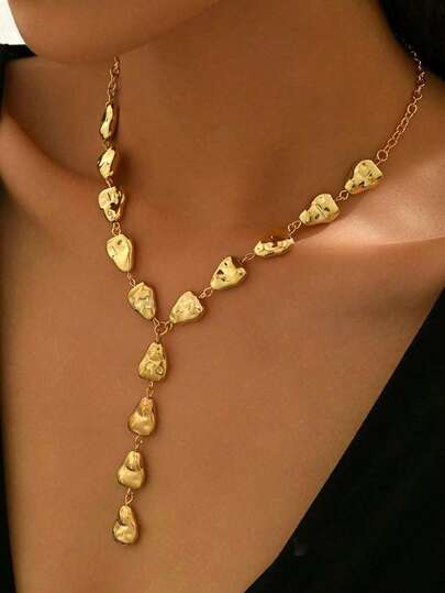 1 件时尚复古不对称巴洛克锁骨链，简约扁平水滴 Y 形项链，适合女士日常佩戴、音乐节和拍照