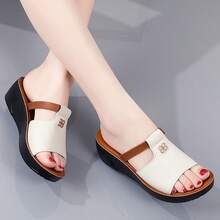 Sandalias de cuña para mujer, zapatos casuales con correa, zapatos de madre, chanclas de playa, calzado para exteriores - Blanco - Ver 4