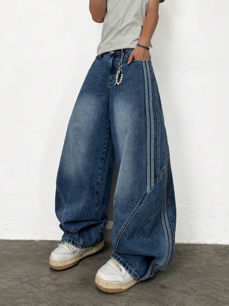 1pc Justice Brother Vintage Cocoon-Shaped Men's Jeans, Flared