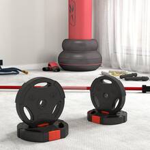 SPORTNOW Disques de poids, plaques de poids 2 x 5 kg et 2 x 2,5 kg, à trois poignées avec trous de Ø 25 mm, couverture en polypropylène, ensemble plaques d'haltères, musculation, fitness, gym, noir - Noir - Voir 7