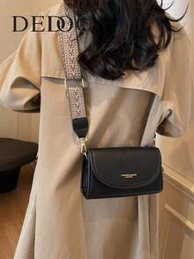 Dedoo Vintage Chic Schultertasche mit breitem Riemen - Stilvolle unifarbene Klappe Umhängetasche mit verstellbarem Riemen für Frauen - perfekt für den täglichen Gebrauch und Reisen - Schwarz - Übersicht 1