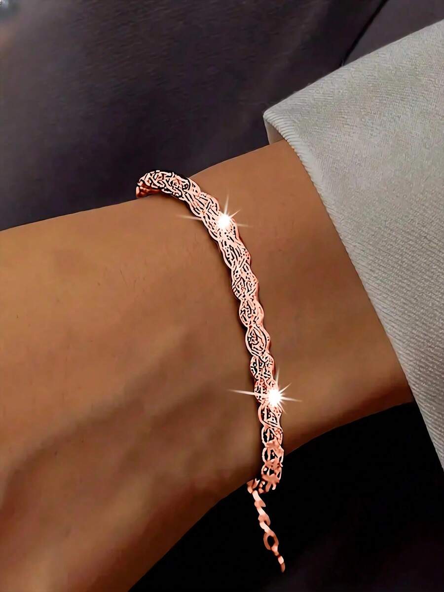 1pc 925 Sterling Silver Phoenix Tail Chain Bracelet, Minimalist & Fashionable, Suitable For Women's Daily Wear, Valentine's Day Gift - Rose Gold - View 1