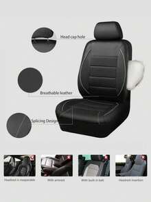 9件/4套通用反光滚边真皮汽车座椅套，兼容安全气囊，拉链开口设计，适用于SUV、厢式货车、卡车