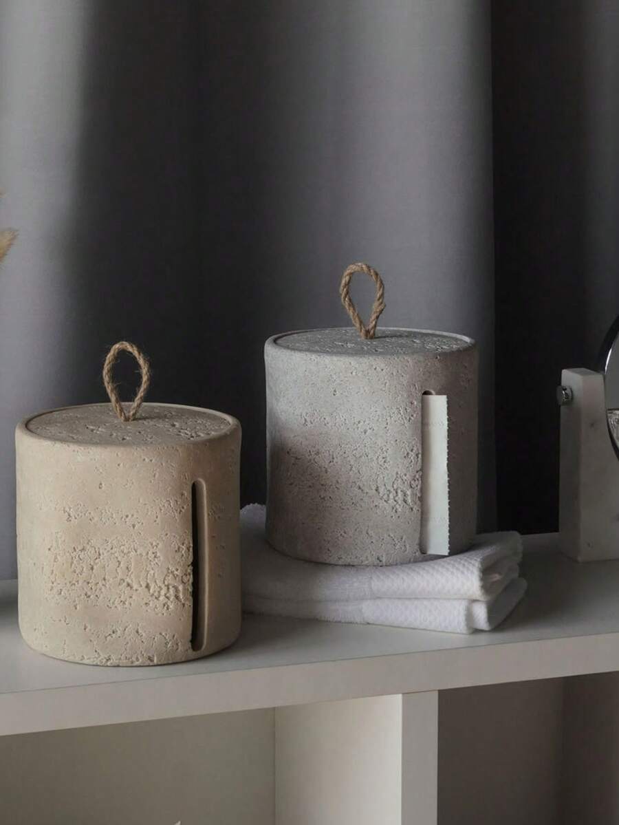 1 cutie rotundă creativă pentru șervețele, suport minimalist pentru șervețele din rășină, dozator de role de hârtie igienică, design cu piatră artificială, potrivit pentru casă, baie, dormitor, decor pentru living, birou