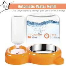 Dog Bowls, Food And Bowl Set With Dispenser And Stainless Steel Bowl Cats And Small Dogs - Light Blue - 橘色 - 查看 2