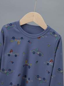 2 件套幼儿男童卡通赛车印花加厚长袖上衣和长裤睡衣套装，秋冬 - 彩色 - 查看 3