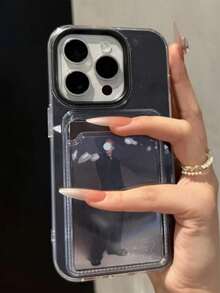 Casing Ponsel 2-in-1 dengan Slot Kartu Warna Permen, Cocok untuk iPhone 17 Pro/17 Pro Max/17 Air/17/16/15/14/13/12/11 Pro Max/16 Plus, Casing Lembut Transparan Minimalis Tahan Guncangan - Hitam - View 3