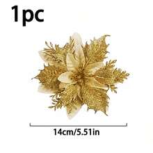 10/3/1/6pcs Artificial Red Poinsetta Flower Golden Silver Xmas Decoration Flowers Suitable For Christmas Party And Christmas Tree Decoration Diy Flower Wreath Decoration Atmosphere Decoration Opening Decoration Home Decor Christmas Decorations Room Decor