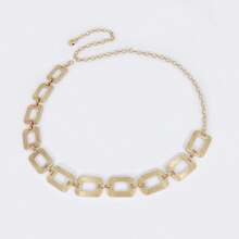 1件女士金色条纹方形身体链，时尚百搭，可搭配连衣裙、裤子和西装，适合日常、晚宴、婚礼、暑期学校、秋季、万圣节等场合。