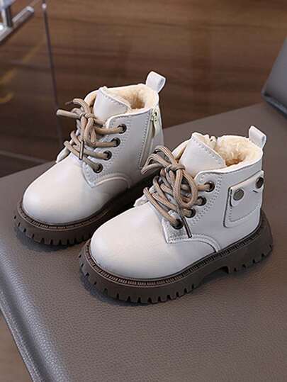 1 Pair Kids Thermal-Lined Boots, Fashion Versatile Soft Sole Anti-Slip Warm Short Boots For Little Boys & Girls