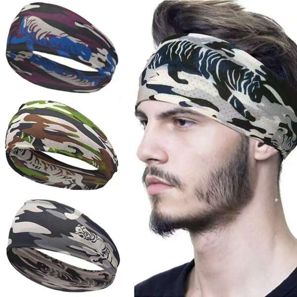 1 Peça Bandana Esportiva Elástica Respirável de Camuflagem Aleatória para Homens, Absorvente de Umidade, Estilo Boêmio