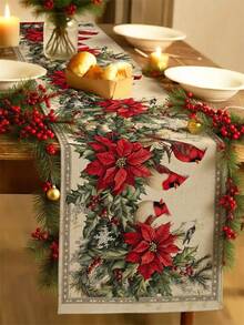 1pc Christmas Bird Table Runner, Christmas Decorative Table Runner, Christmas Linen-Like Table Runner, Table Runner, Table Runner, 1pc Table Runner, 4pcs Placemats, 1pc Pillow Cover, 3 Products Available, Seasonal Home Decor For Indoor/Outdoor Winter Party, Christmas Home Decoration, Christmas Room Decor, Christmas Party Supplies