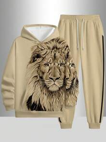 2025 New Men's Two-Piece Set, Pullover Hooded Sweatshirt And Casual Sports Long Pants Combination, Men's Warm And Stylish Outfit With Animal Digital Print Design Long-Sleeve Pullover Sweatshirt Paired With Casual Sports Long Pants, The Best Fashion Choice For Street Style And A Great Holiday Gift.