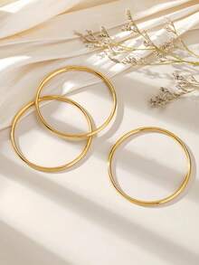 Conjunto de 3 brazaletes redondos y atrevidos con acabado sólido y brillante, accesorios clásicos de moda - forma geometrica - Ver 13