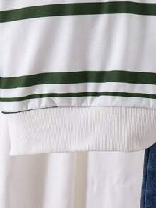 2 件套男童休闲条纹长袖运动衫和牛仔长裤套装，春秋季 - 軍綠色 - 查看 6