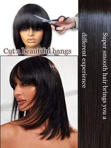 18 Inch Straight Synthetic Wig With Bangs Bob Wig Heat Resistant Perfect For Daily Wear Cosplay And Parties - Multicolor - View 5