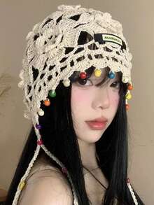 Boho Bohemian Retro Handmade Tassel Fashion Ball Red Knitted Wool Hat, Warm Headband Hat With Ear Protection For Winter, Unisex Knit Beanie Warm Thermal Outdoor Hat For Skiing And Traveling, Random Style And Color