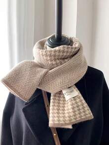 女童四对方图案围巾，冬季围脖，秋冬羊毛纱，学生百搭，针织小围巾 - 彩色 - 查看 6