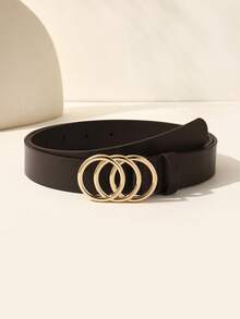 1 chiếc thắt lưng nữ thời trang mùa hè mới khóa 3 vòng vàng, thường ngày, đa năng, phù hợp cho nhiều dịp khác nhau, công sở, hàng ngày, tụ tập, tiệc tùng - màu nâu - Xem 7