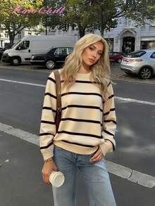 Pulover HoloChill pentru femei, casual, cu guler rotund, cu dungi, în culori blocate, model casual de vară, model nou, Carnaval