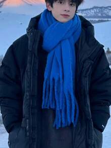 1pc Men's And Women's Macaron Solid Color Warm Thick Scarves, High-End Warm Neck Tassel Long Scarves, Thick Warm Scarf Collar, Suitable For Daily Use In Spring, Autumn, Winter, Cold Weather, Leisure Travel, Shopping, Etc - Multicolor - View 2