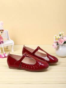 Minimalist & Fashionable Hollow Flat Shoes For Girl, Autumn/Winter - Burgundy - View 3