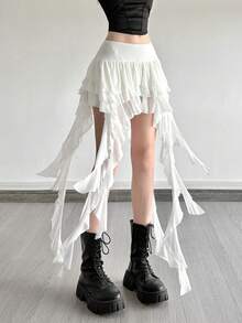 Top Dazzle High Waist Versatile Asymmetrical Design Short Skirt - White - View 4