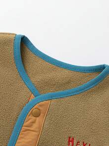 mini bala Kids Teddy Bear Baseball Jacket Fall Winter College Style Soft Comfortable Top - Khaki - View 6