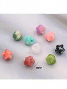 20/50pcs 12*15.5mm Acrylic Faux Ceramic Pendant, Double Color Gradient Faux Jade Pierced Cross, DIY Beaded Bracelet Necklace Jewelry, Colorful Oil Painting Effect Cross Beads - Five-pointed Star Mixed Color - View 3