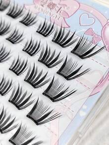 60 Büschel, 10-12 mm, kein Kleber erforderlich selbstklebende Einzelwimpern, Krümmung C/D, 0,07 mm, der neue Reisestil bietet natürliche, realistische, Farbblock, selbstklebende Wimpern, Falsche Wimpern Büschelwimpern, natürlicher Cartoon-Look, Katzenaugen-Wimpern