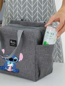 Adorable bolsa de almuerzo aislada con diseño de Stitch - Portador térmico de alimentos de doble bolsillo con grueso papel de aluminio, mantiene las comidas calientes para la escuela, de vuelta a la escuela, útiles escolares, oficina y actividades al aire libre | Colección