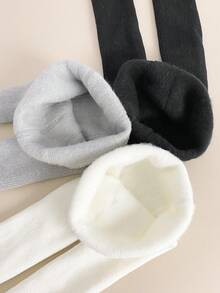 1 Pair Cozy Warmth Girls' Tights - Fleece Interior, Solid & Striped, Great For Cold Days Baby Toddler Leggings