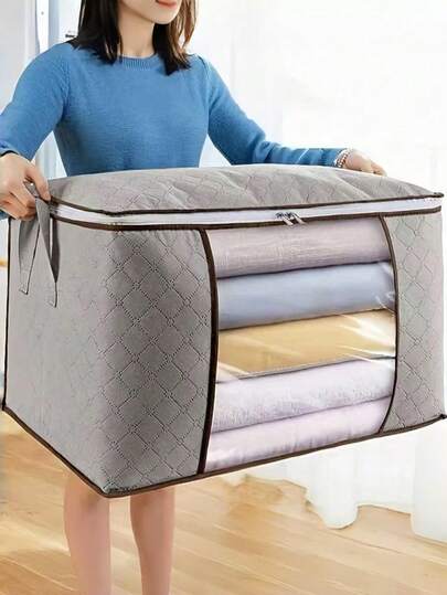 90L大号衣物收纳袋拉链整理箱可折叠床上用品毛毯床下衣物收纳袋整理器衣柜立方衣柜盒拉链衣物收纳袋大号收纳箱搬家打包箱带盖